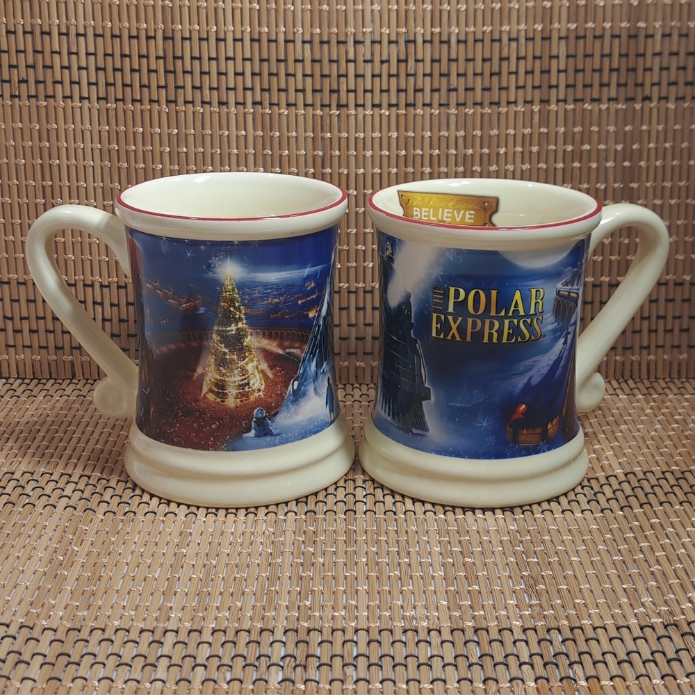 Warner Bros.The Polar Express Set of 2 3D Coffee,Tea,Chocolate‎ Mug Blue & Ivory